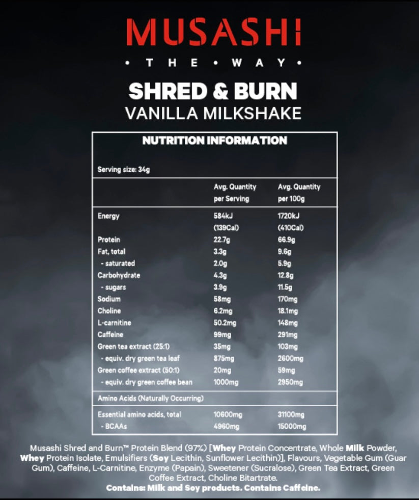MUSASHI SHRED & BURN Protein Powder - Vanilla