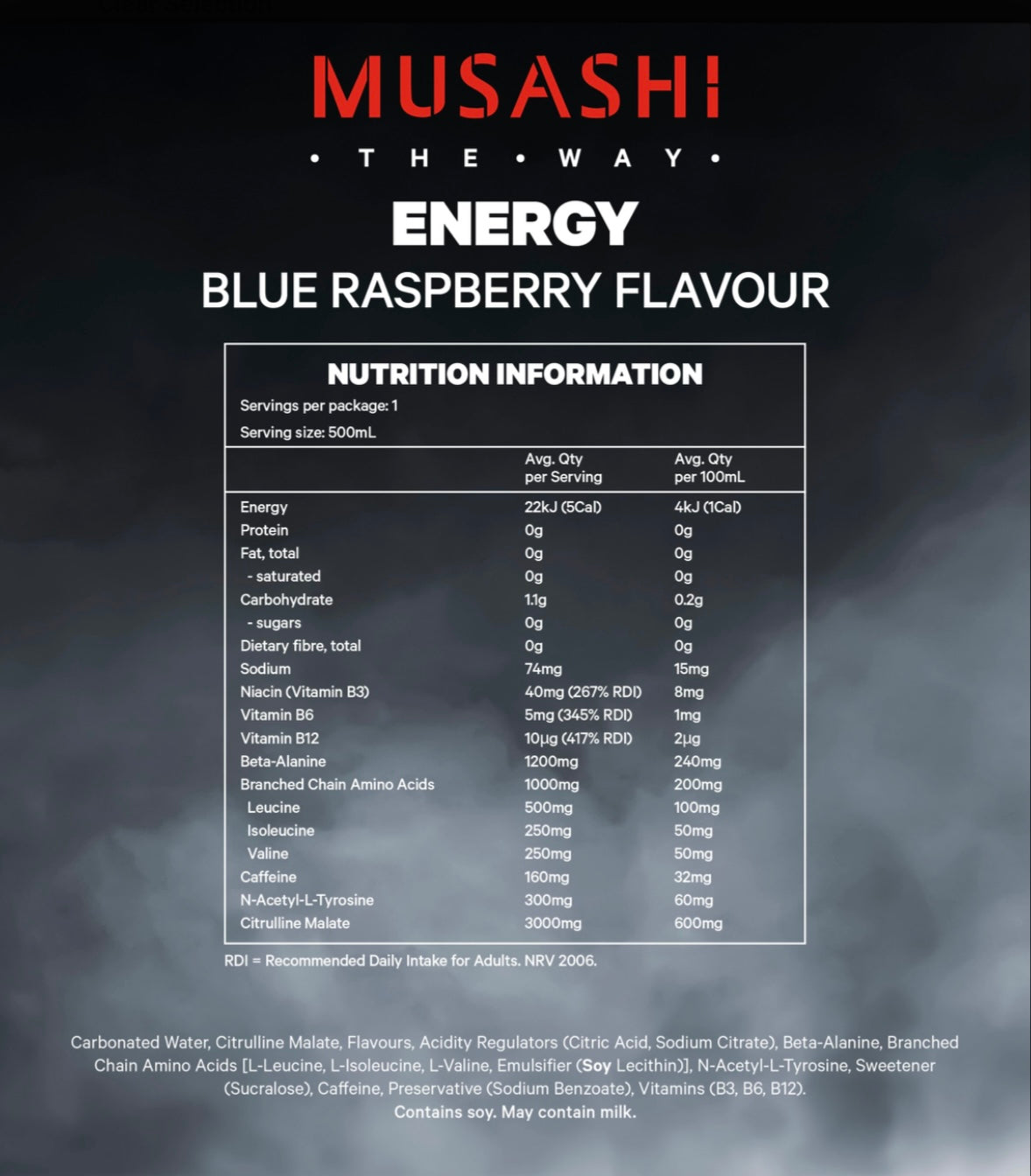 MUSASHI ENERGY DRINK 500ml 24pack - Blue Raspberry