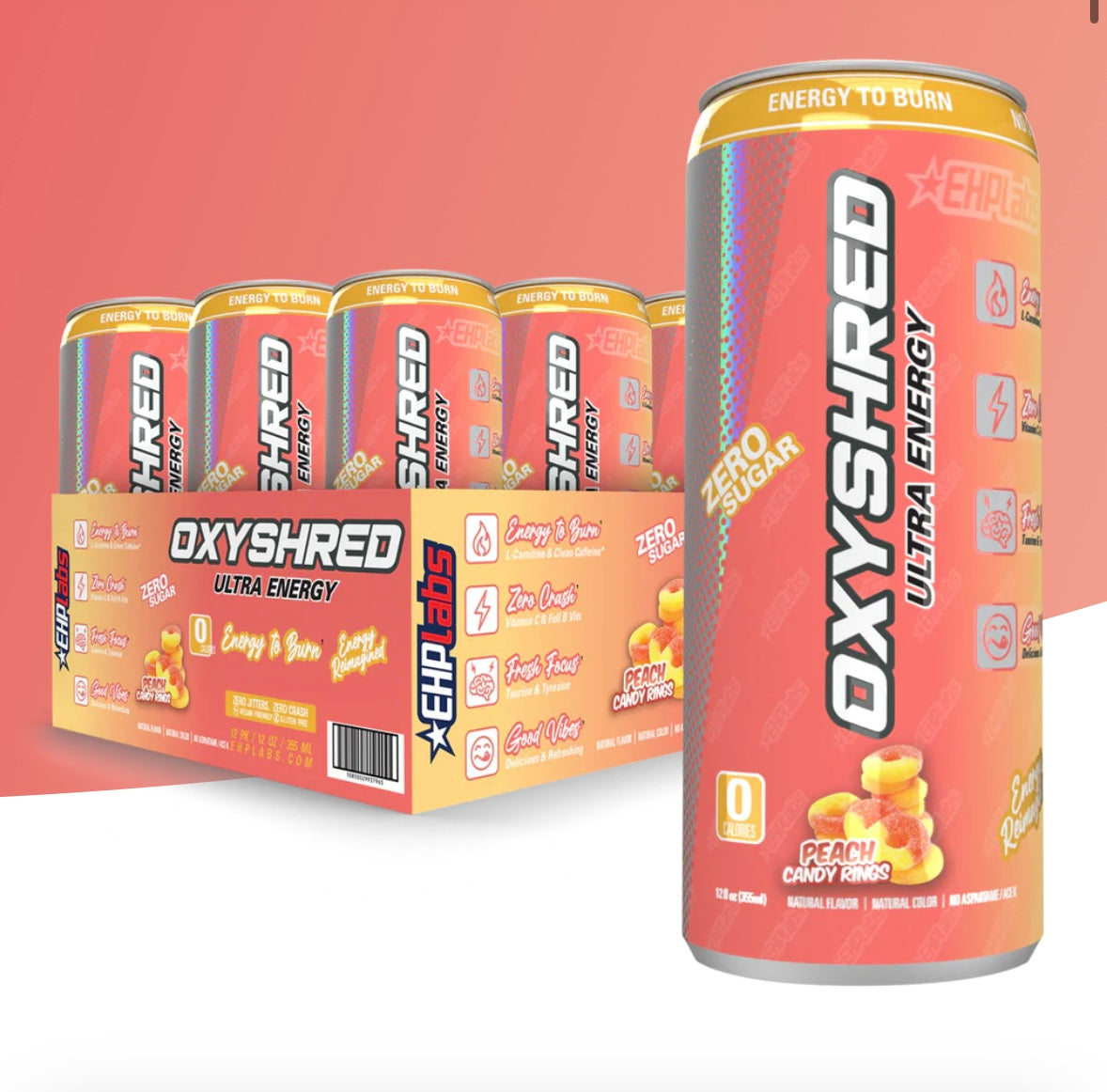 OxyShred Ultra Energy Drink RTD (12-Pack) - PEACH CANDY RINGS