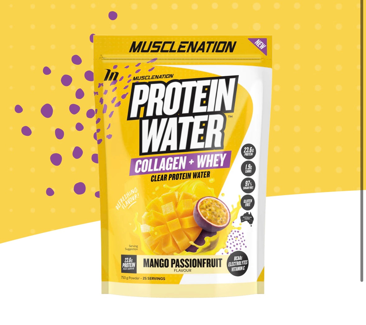 MUSCLE NATION PROTEIN WATER MANGO PASSIONFRUIT