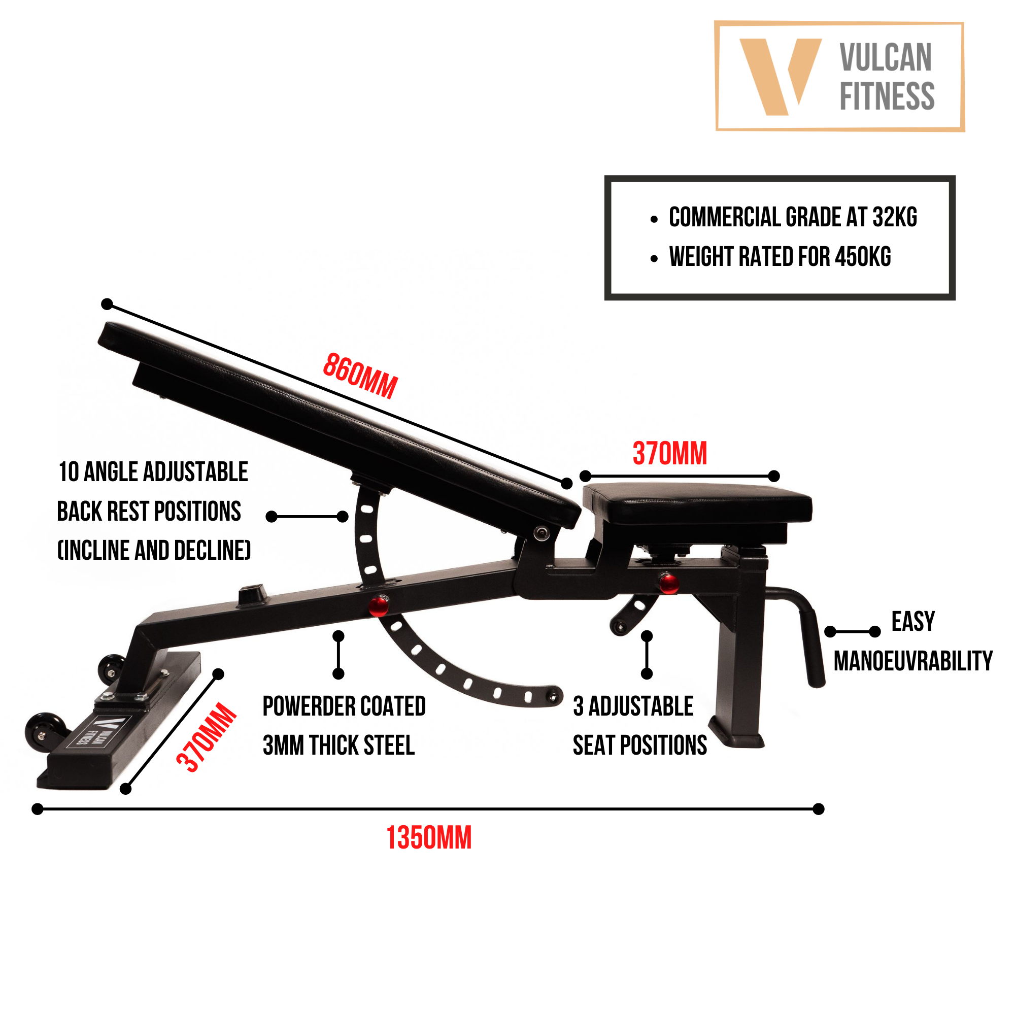 VULCAN Commercial Power Cage, Olympic Barbell, 150kg Colour Bumper Weight Plates & Adjustable Bench | IN STOCK