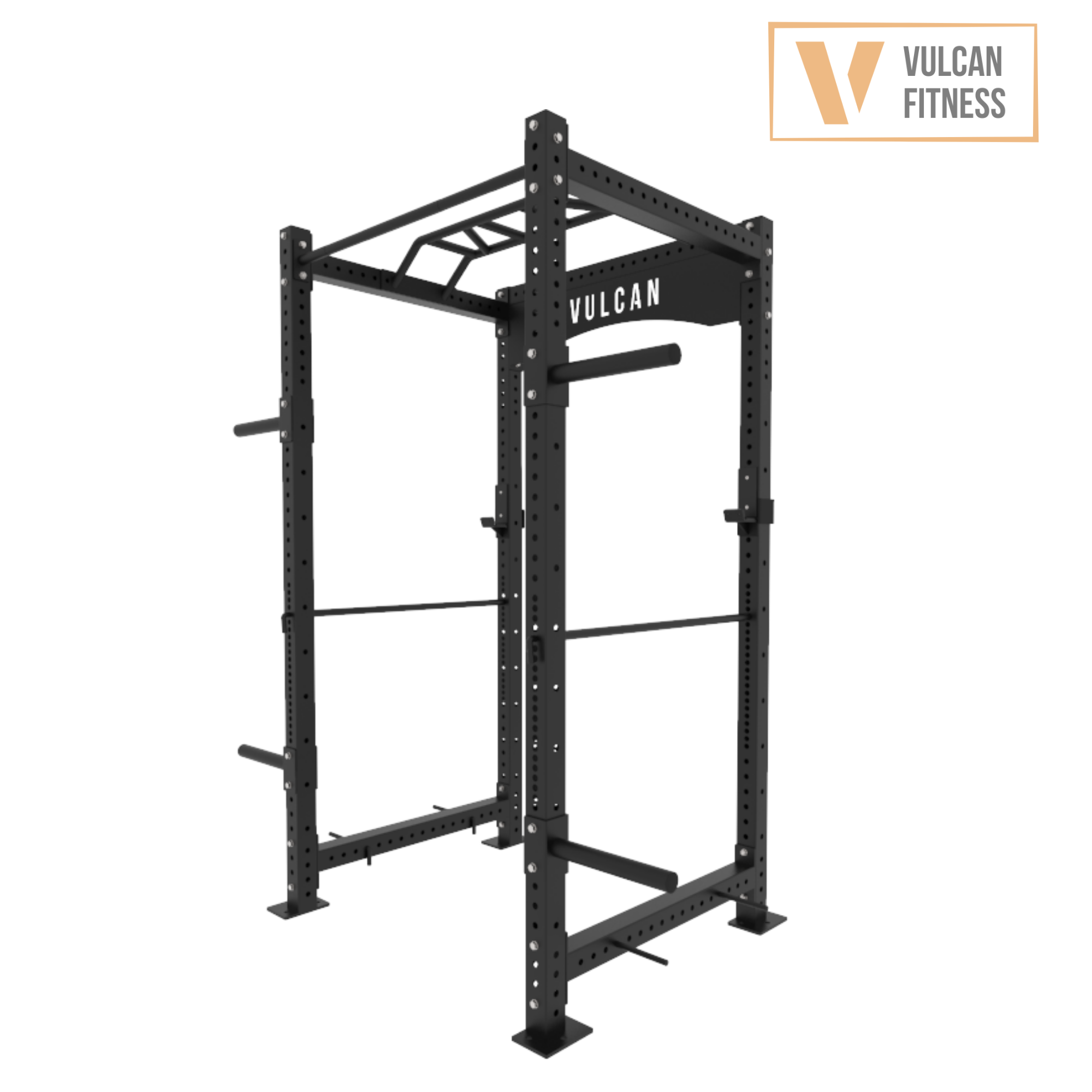 VULCAN Commercial Power Cage, Olympic Barbell, 150kg Black Bumper Weight Plates & Adjustable Bench | IN STOCK
