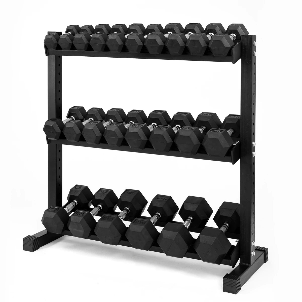 1-40kg Rubber Hex Dumbbell & 3 Tier Rack Package