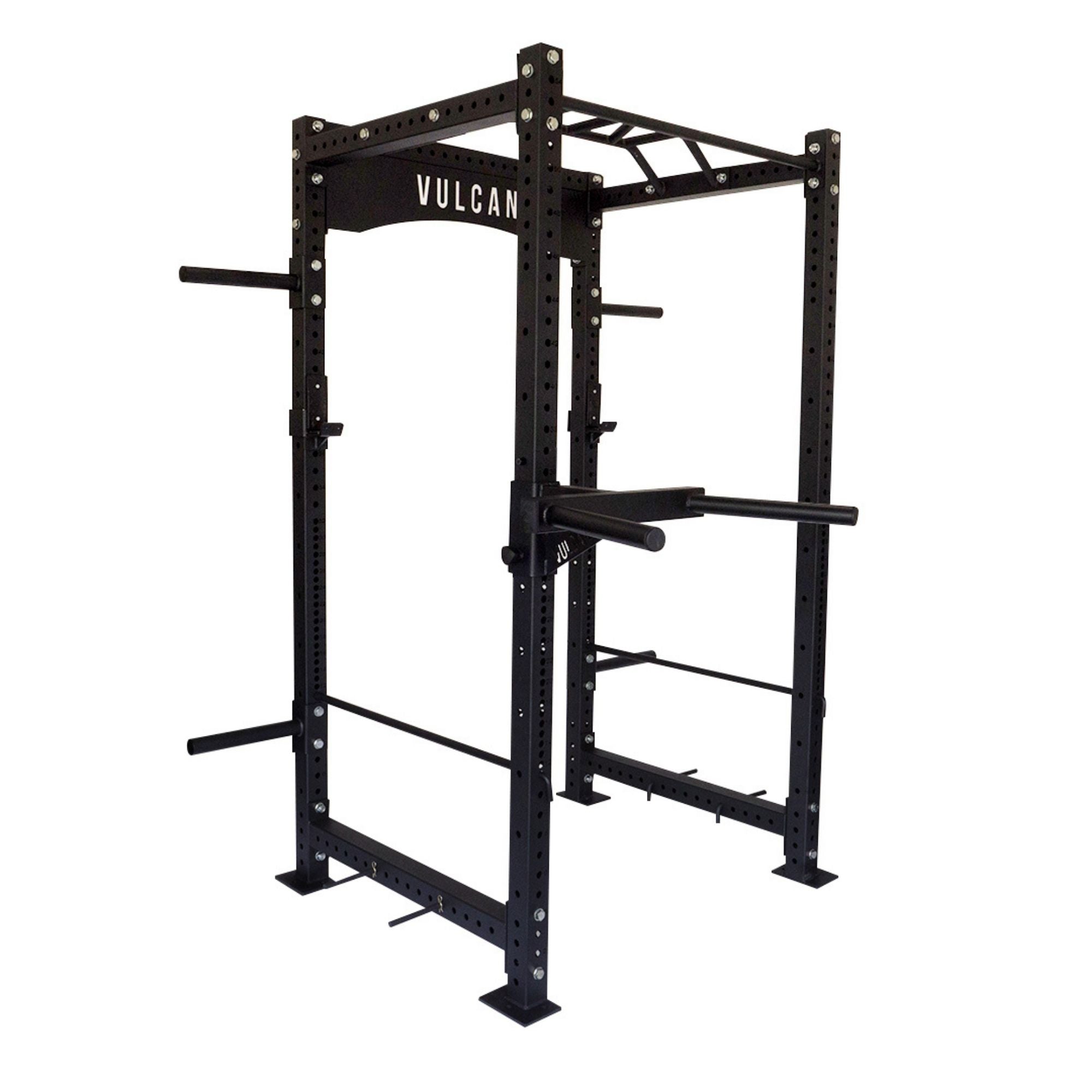 commercial power cage with storage horns and dip attachment