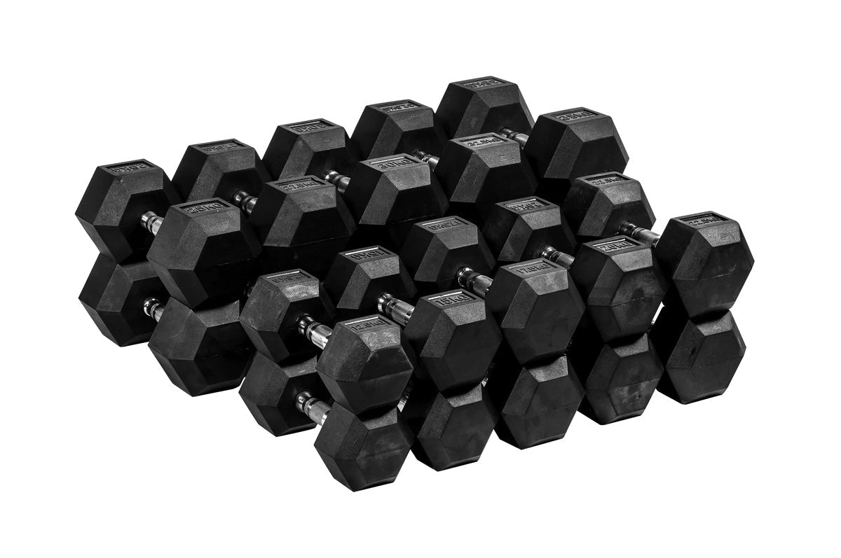 1-30Kg Rubber Hex Dumbbell (5KG INCREAMENTS)