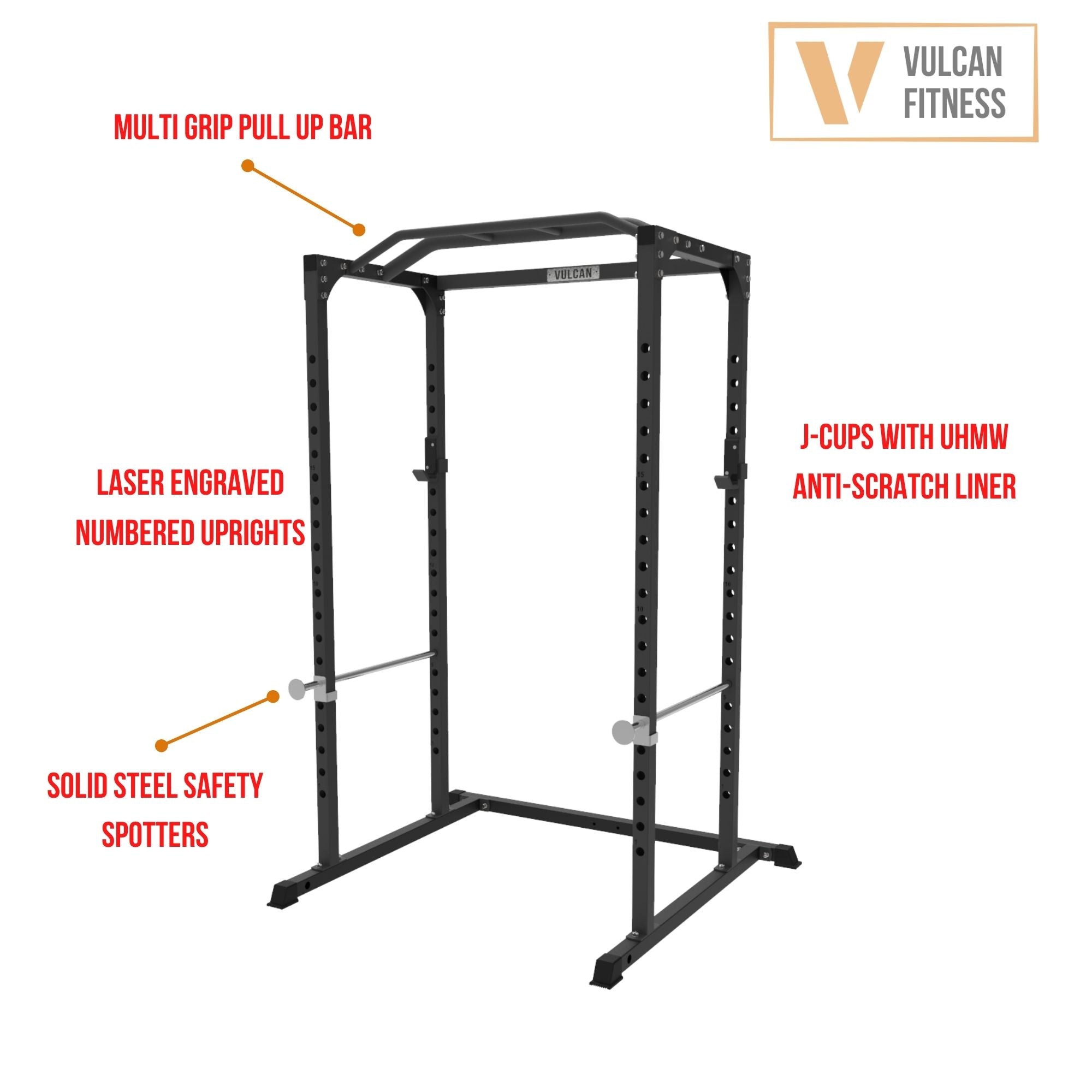 VULCAN Home Gym Power Cage, Olympic Barbell, 150kg Black Bumper Weight Plates & Pro Adjustable Bench | IN STOCK