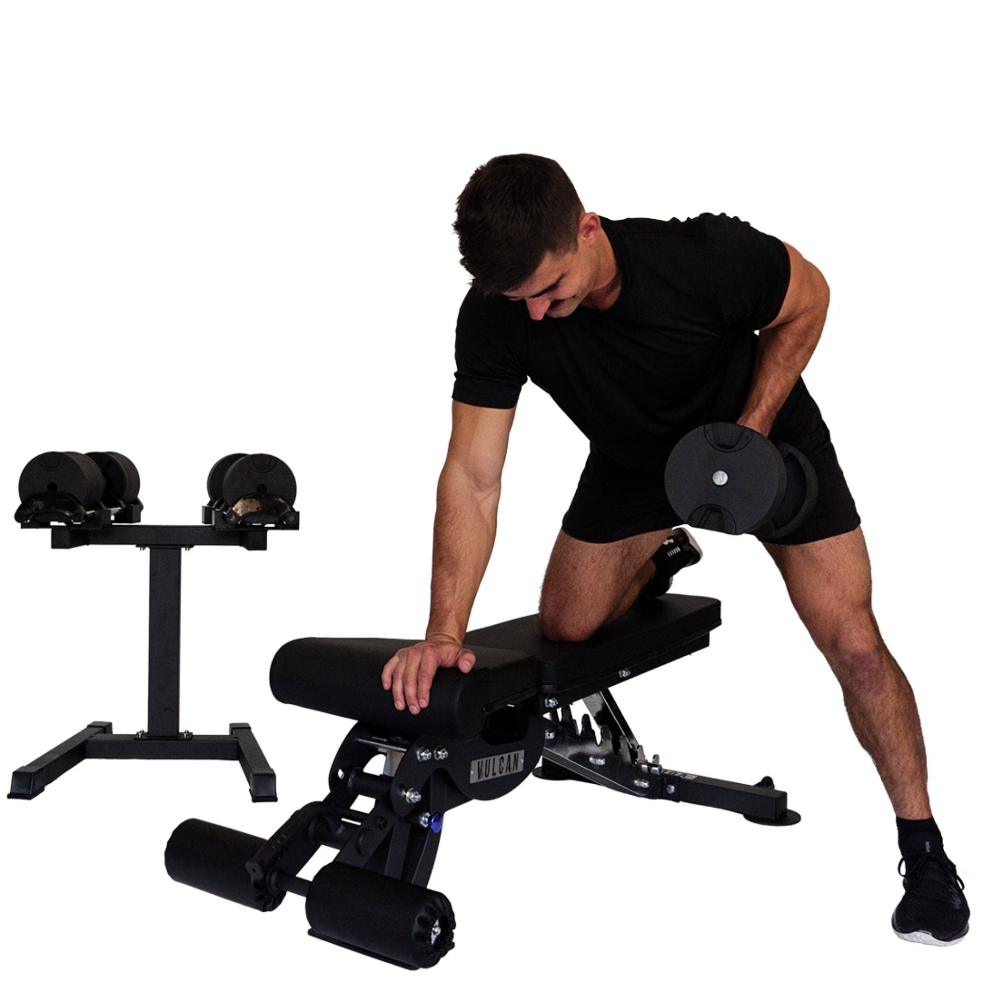 VULCAN Home Gym Power Cage, Olympic Barbell, 100kg Colour Bumper Weight Plates & Commercial FID Bench | IN STOCK