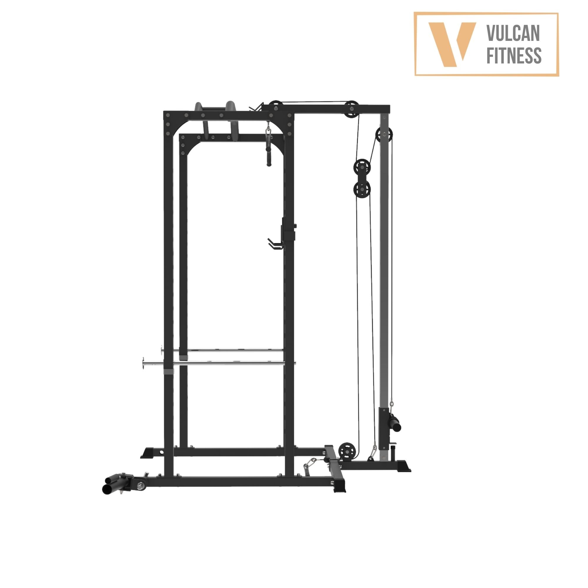 VULCAN Home Gym Power Cage, Olympic Barbell, 100kg Black Bumper Weight Plates & Adjustable Bench | IN STOCK
