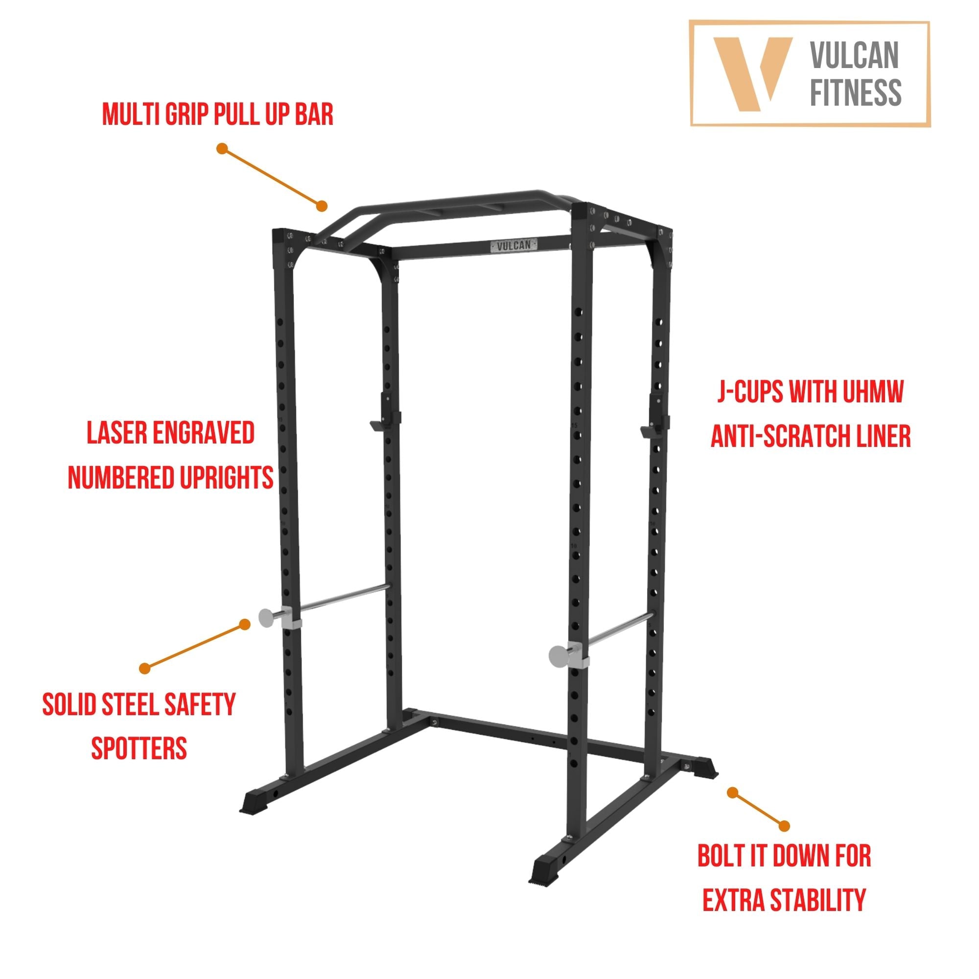 VULCAN Home Gym Power Cage, Olympic Barbell, 150kg Machined Olympic Iron Plates & Pro Adjustable Bench | IN STOCK