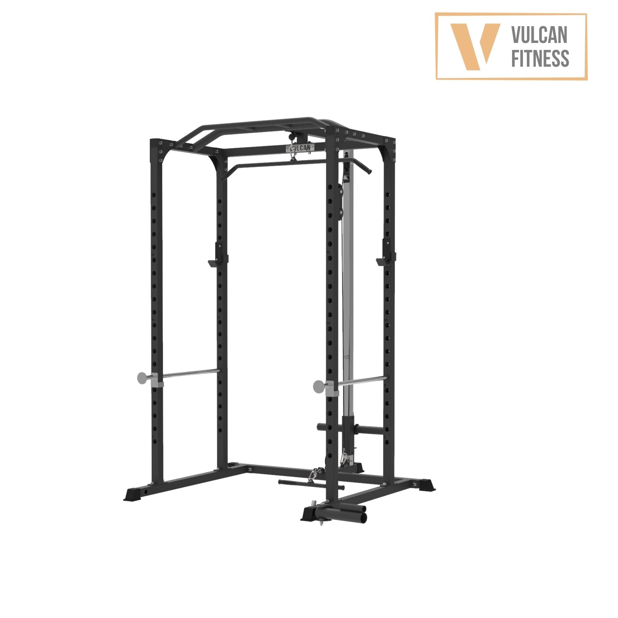 VULCAN Home Gym Power Cage, Olympic Barbell, 150kg Black Bumper Weight Plates & Pro Adjustable Bench | IN STOCK